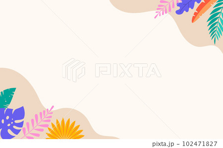 Summer background, abstract design with tropical leaves, colorful shapes 102471827