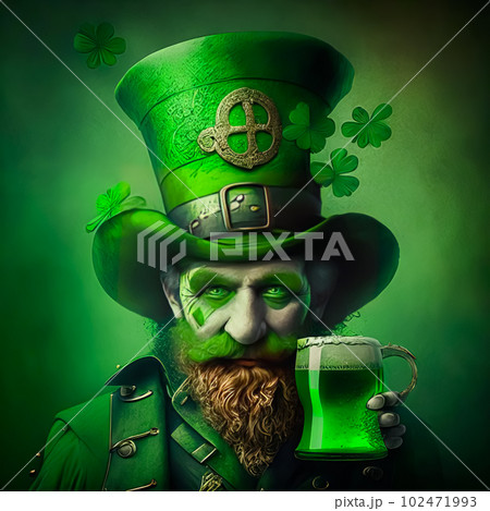 Stylish brutal leprechaun with a mug of beer on St. Patrick's Day. Generative Ai Stylish brutal leprechaun with a mug of beer on St. Patrick's Day. Generative Ai 102471993