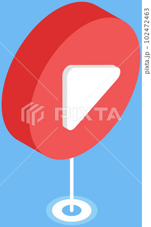 Pause video player button with white arrow in red circle. Internet program, podcast listening app 102472463