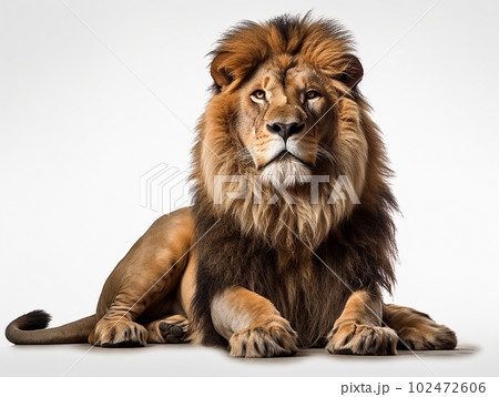 Generative IA illustration of a african adult lion isolated on white 102472606