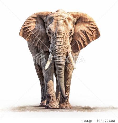 Generative IA illustration of a adult male elefant isolated on white 102472608