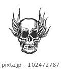 Hand drawn burning skull. Vector illustration 102472787