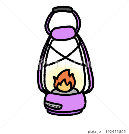 Hand-drawn Cute purple camping lantern, lamp, fire, Camping character design in doodle style 102473806