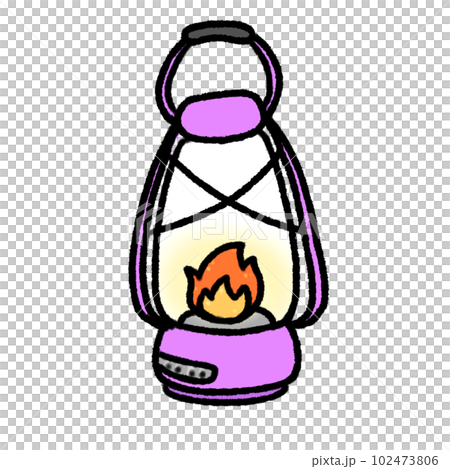 Hand-drawn Cute purple camping lantern, lamp, fire, Camping character design in doodle style 102473806