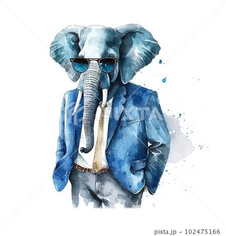 Retro watercolor illustration with elephant fashion suit watercolor for clothes design. Isolated vector. Watercolor hand drawn 102475166