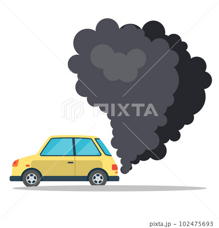Automobile air pollution. Exhaust gases from car. Smoke emission. Minivan and cloud of black fume 102475693