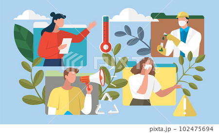 Scientists people set. Science lab worker, chemical researchers during meeting on global warming Scientists people set. Science lab worker, chemical researchers during meeting on global warming 102475694