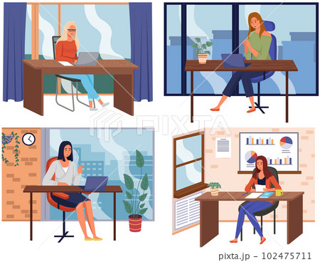 Office workers. Co-workers. Colleagues discuss project teamwork. Office staff work and communication 102475711