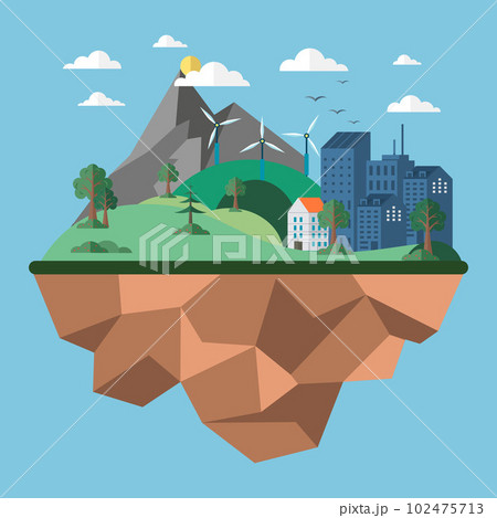Eco protection, nature concept. Comparison of green clean planet and dried up lifeless land Eco protection, nature concept. Comparison of green clean planet and dried up lifeless land 102475713