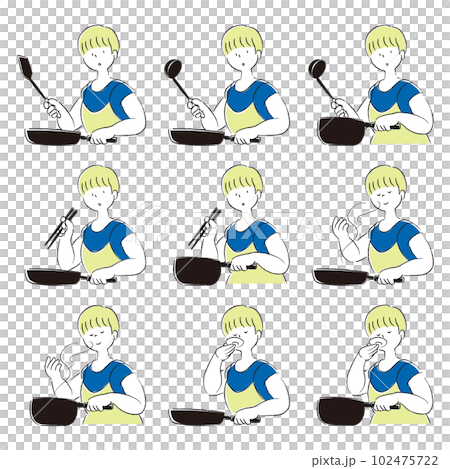 Variation of a woman who cooks Hand-drawn style color 102475722