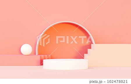3D Render, Minimal Realistic pastel Display Podium for Product Mock up or Cosmetics Presentation in colorful pastel Studio, Cylinder pedestal showcase scene, geometric shapes background. 102478021