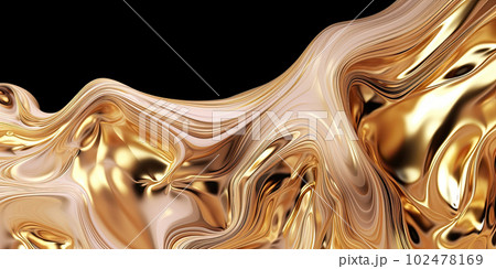 Metallic golden swirls morphing abstract fluid art 102478169