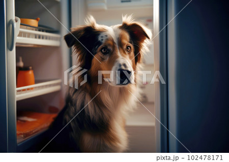 Domestic dog seeks relief from hot summer heat 102478171