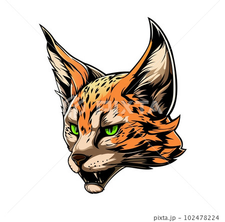Ai generated lynx or bobcat mascot. Isolated cartoon wildcat animal head. Wild predator creature with tufted ears symbol of ferocity and strength in sports teams. Emblem for school league or tattoo Ai generated lynx or bobcat mascot. Isolated cartoon wildcat animal head. Wild predator creature with tufted ears symbol of ferocity and strength in sports teams. Emblem for school league or tattoo 102478224