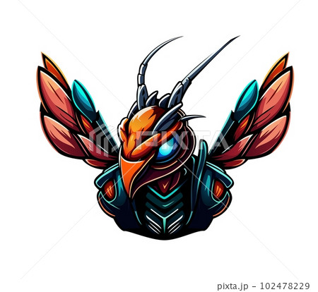 Ai generated cartoon mosquito mascot character with long nose and wings. Isolated emblem for pest control service, repellent, sports club. Fierce, flying insect symbol of agility, speed, and precision 102478229