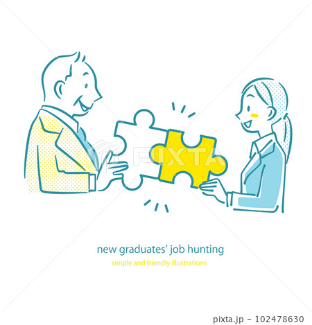 人材採用　採用担当者と就活生　シンプルでお洒落な線画イラスト 102478630