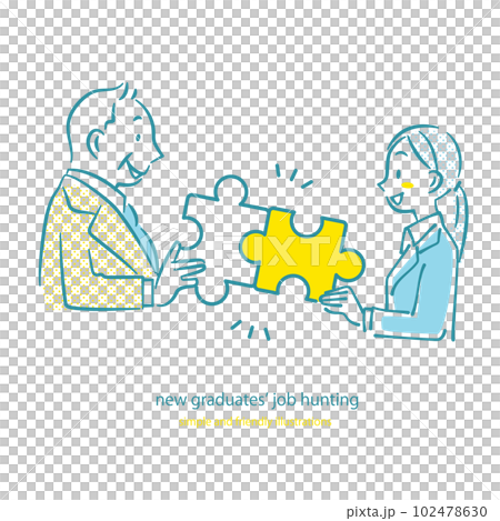 人材採用　採用担当者と就活生　シンプルでお洒落な線画イラスト 102478630