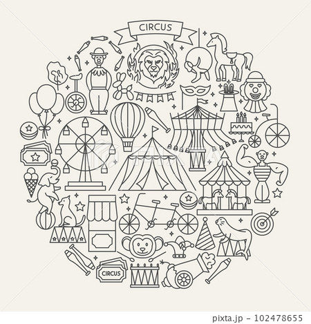 Circus Line Icons Circle Circus Line Icons Circle 102478655