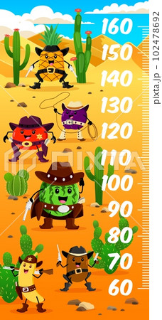 Kids height chart ruler, cartoon western cowboy, sheriff and robber fruits characters. Vector growth meter, wild west wall sticker scale with plum, kiwi, watermelon or apple, banana and pineapple Kids height chart ruler, cartoon western cowboy, sheriff and robber fruits characters. Vector growth meter, wild west wall sticker scale with plum, kiwi, watermelon or apple, banana and pineapple 102478692