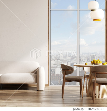 Dining area near window in modern interior living room, 3d rendering Dining area near window in modern interior living room, 3d rendering 102478828