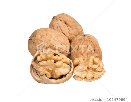 Walnuts with kernel on white. 102479694