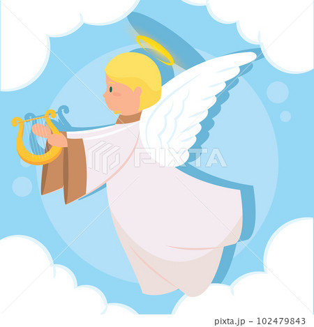 Isolated cute angel cartoon character on clouds Vector Isolated cute angel cartoon character on clouds Vector 102479843