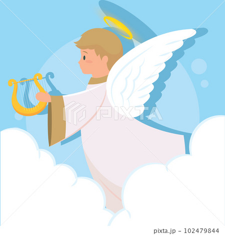 Isolated cute angel cartoon character on clouds Vector 102479844