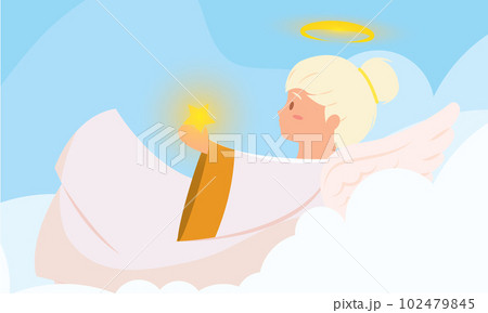 Isolated cute angel cartoon character on clouds Vector Isolated cute angel cartoon character on clouds Vector 102479845