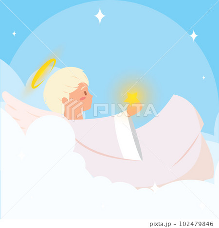 Isolated cute angel cartoon character on clouds Vector 102479846