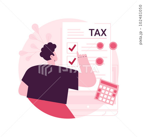 Filing the taxes abstract concept vector illustration. File income tax return, gather paperwork, employer form, earnings statement documents, tax preparation online software abstract metaphor. 102481050