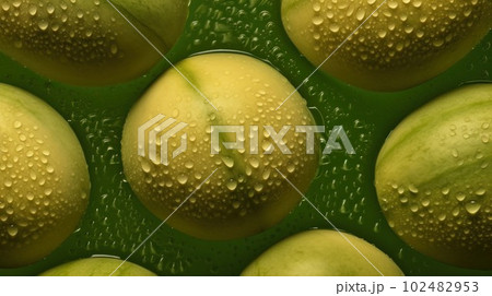 Fresh Organic Honeydew Melon Fruit Photorealistic Horizontal Background. Healthy Vegetarian Diet. Ai Generated Hyperrealistic Background with Delicious Juicy Honeydew Melon Fruit. 102482953