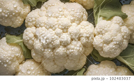 Fresh Organic Cauliflower Vegetable Photorealistic Horizontal Background. Healthy Vegetarian Diet. Ai Generated Hyperrealistic Background with Delicious Juicy Cauliflower Vegetable. 102483037