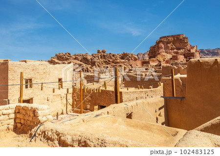 Al Ula old town ruined mud huts, Medina province, Saudi Arabia 102483125