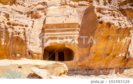 Jabal al ahmar tombs carved in stone, Madain Saleh, Al Ula, Saudi Arabia 102483126