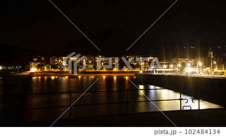 Lekeitio town night view from pier, Spain 102484134