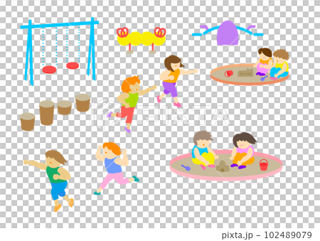 矢量插圖素材：孩子在公園裡玩耍：孩子們在公園裡玩耍 102489079