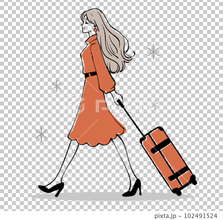 A woman with a suitcase, female, suitcase, travel, illustration, material, business trip, journey, overseas, 102491524