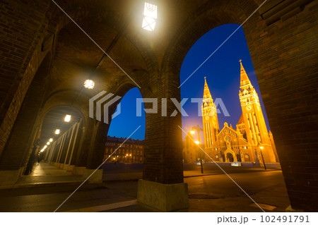 Cathedral of Szeged at night Cathedral of Szeged at night 102491791