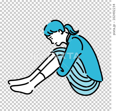 A woman suffering from depression holding her knees 102492234