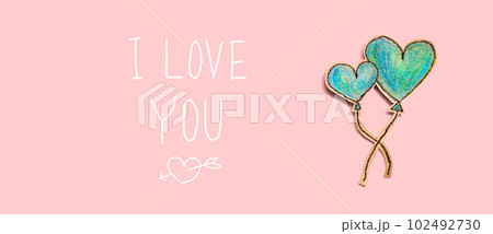I love you message with hand draw blue hearts 102492730