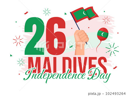 Happy Maldives Independence Day Vector Illustration on 26 July with Maldivian Wavy Flag in Flat Cartoon Hand Drawn Landing Page Background Templates 102493264