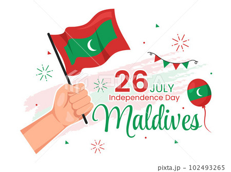Happy Maldives Independence Day Vector Illustration on 26 July with Maldivian Wavy Flag in Flat Cartoon Hand Drawn Landing Page Background Templates 102493265
