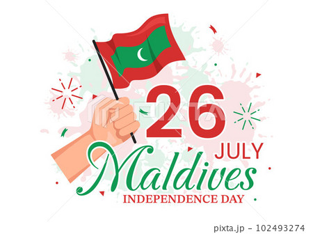 Happy Maldives Independence Day Vector Illustration on 26 July with Maldivian Wavy Flag in Flat Cartoon Hand Drawn Landing Page Background Templates 102493274