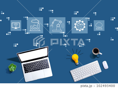 Smart industry concept with computers with a light bulb 102493400