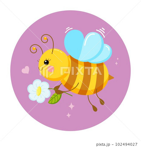 Vector illustration of a bee in love with a camomile in a cartoon flat style 102494027