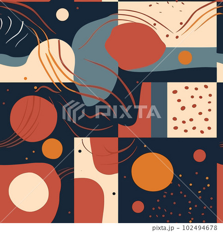 Pastel Dreamscape: A Seamless Pattern of Abstract Shapes and Imaginative Lines 102494678