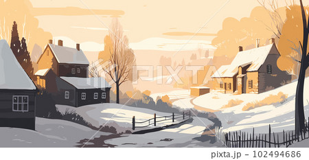 Amber Horizon: A Vibrant Comics-Style Illustration of the Countryside 102494686