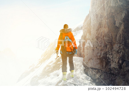 Mountaineer ready for adventure . Mixed media Mountaineer ready for adventure . Mixed media 102494728