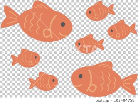 Simple and cute crayon touch goldfish family 102494759