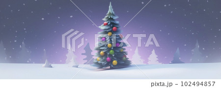 雪降る森の中の大きなクリスマスツリー　AI画像 102494857